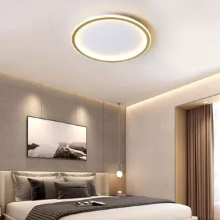 Luminária Plafon De Teto Minimalista 1 Anel Dourado ou Preto Lustre Decoração LED Luz
