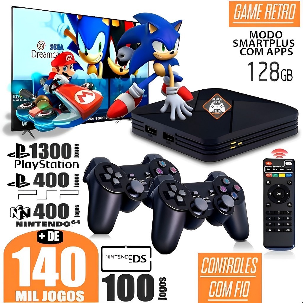 Vídeo Game Retro 2024 140.000 Mil Jogos Clássicos 128gb Com 2 Controles Usb Pro