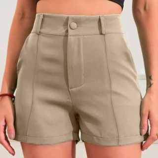 Short Feminino Cintura Alta Alfaiataria Elegante Casual Verão