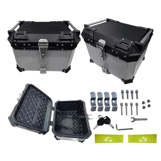Baú 55L Reforçado Prata Bauleto Bagageiro Universal + Suporte De Ferro