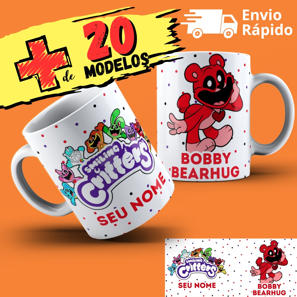 Caneca Smiling Critters Personalizada com Nome Lançamento! 26 Modelos Bobby BearHug Bubba Bubbaphant CraftyCorn DogDay Hoppy Hopscotch KickinChicken PickyPiggy CatNap