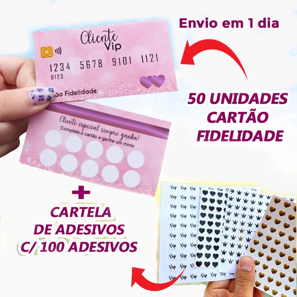 cartão fidelidade 50 und + 100 selinhos adesivos