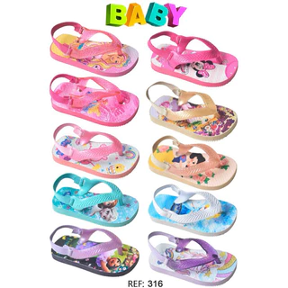 Kit 12 Pares Chinelo Com Elástico Bebê Infantil Feminino Sandália Baby Menina Personagem Revenda