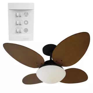 Ventilador de Teto Aliseu Vime com Pás de Madeira e Controle de Parede