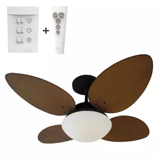 Ventilador de Teto Aliseu Vime Plus com Pás de Madeira e com Controle Remoto e Controle de Parede