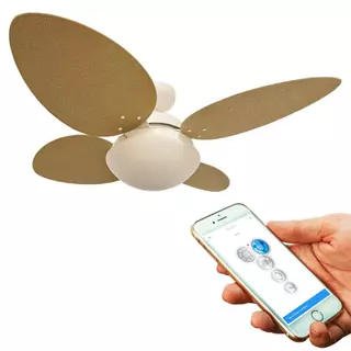 Ventilador de Teto Aliseu Vime com Pás de Madeira com Controle via App Bluetooth, Controle Remoto e Controle de Parede