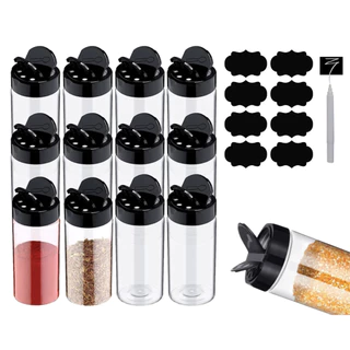 Kit 16 Potes Vidro 100ml Para Tempero Com Tampa Dosadora Dupla + Etiqueta e Caneta