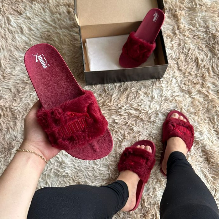 burgundy puma slides