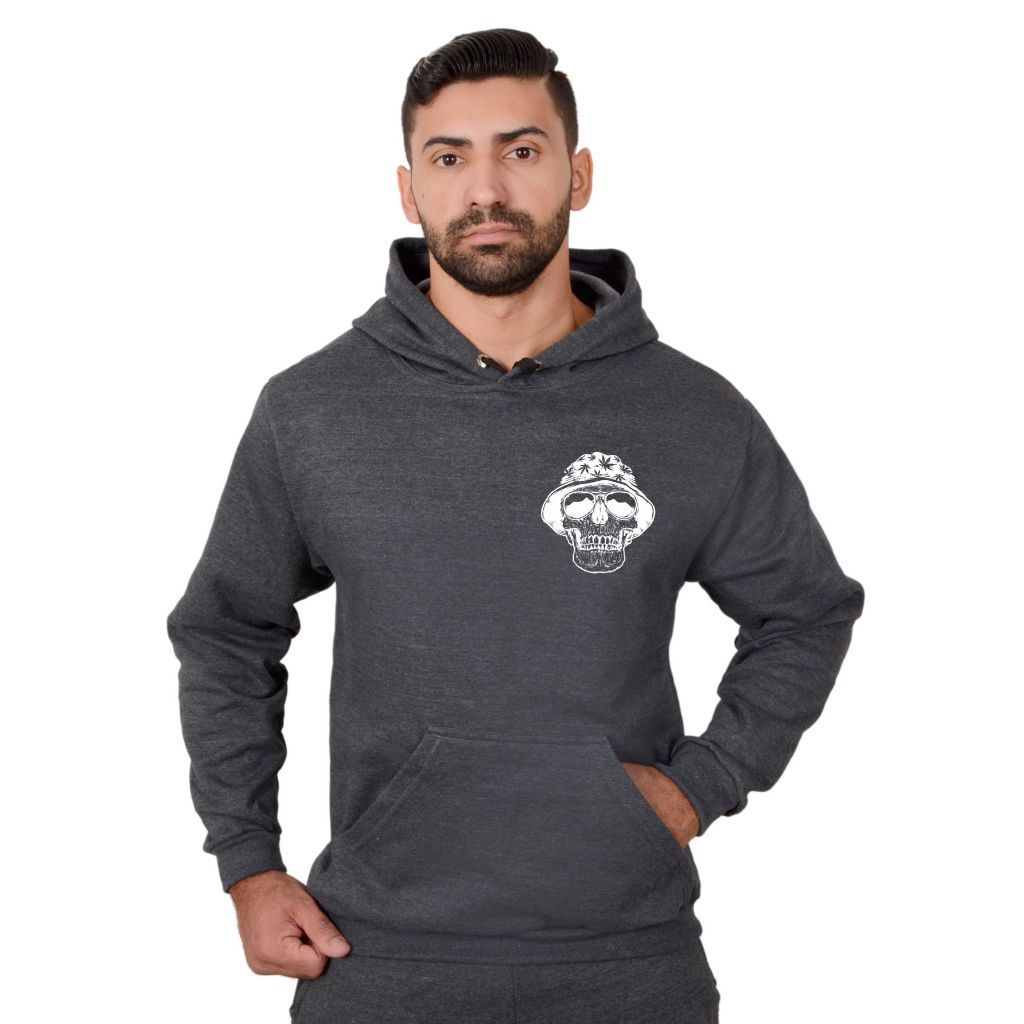 Moletom Caveira Vazado Com Chapéu Moda Masculina Inverno