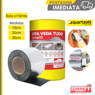 Fita Reparo Multiuso Manta Asfáltica Adesiva Rolo 10cm | 20cm | 30cm P/Telhados Anti Goteira e Furos |Quartzolit
