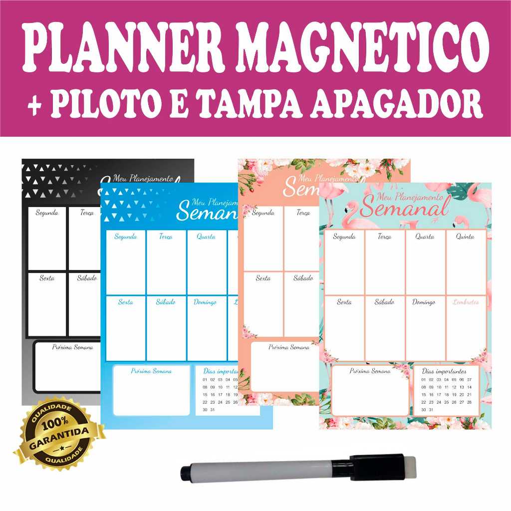 Magnético de Geladeira Imã planner organizador com caneta que escreve e ...