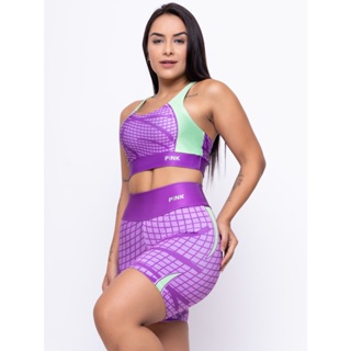 Conjunto Fitness Feminino Estampado Top + Short Geofusion Suplex