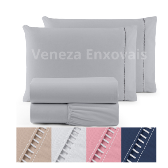 Jogo de Lençol 03 Peças 400 Fios Cama Casal Queen Micropercal Ponto Palito - 6 Cores Disponíveis