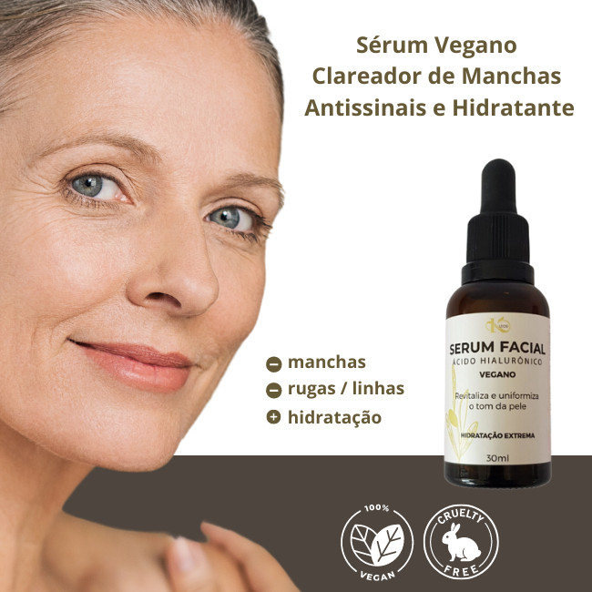 Sérum Facial 3 em 1 Ácido Hialurônico Óleo de Rícino Aloe Vera Erva Doce Clareador Antirrugas Kuide