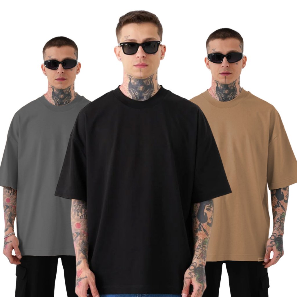 Camiseta Oversized Premium Masculisa Gola Grossa 100% Algodão Streetwear Larga Lisa Básica