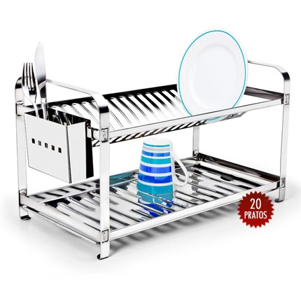 Escorredor Louças 20 Pratos Montado Inox Inox Porta Talher Inox - Mak Inox
