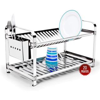 Escorredor Louças 20 Pratos Montado Inox Inox Porta Talher Inox - Mak Inox