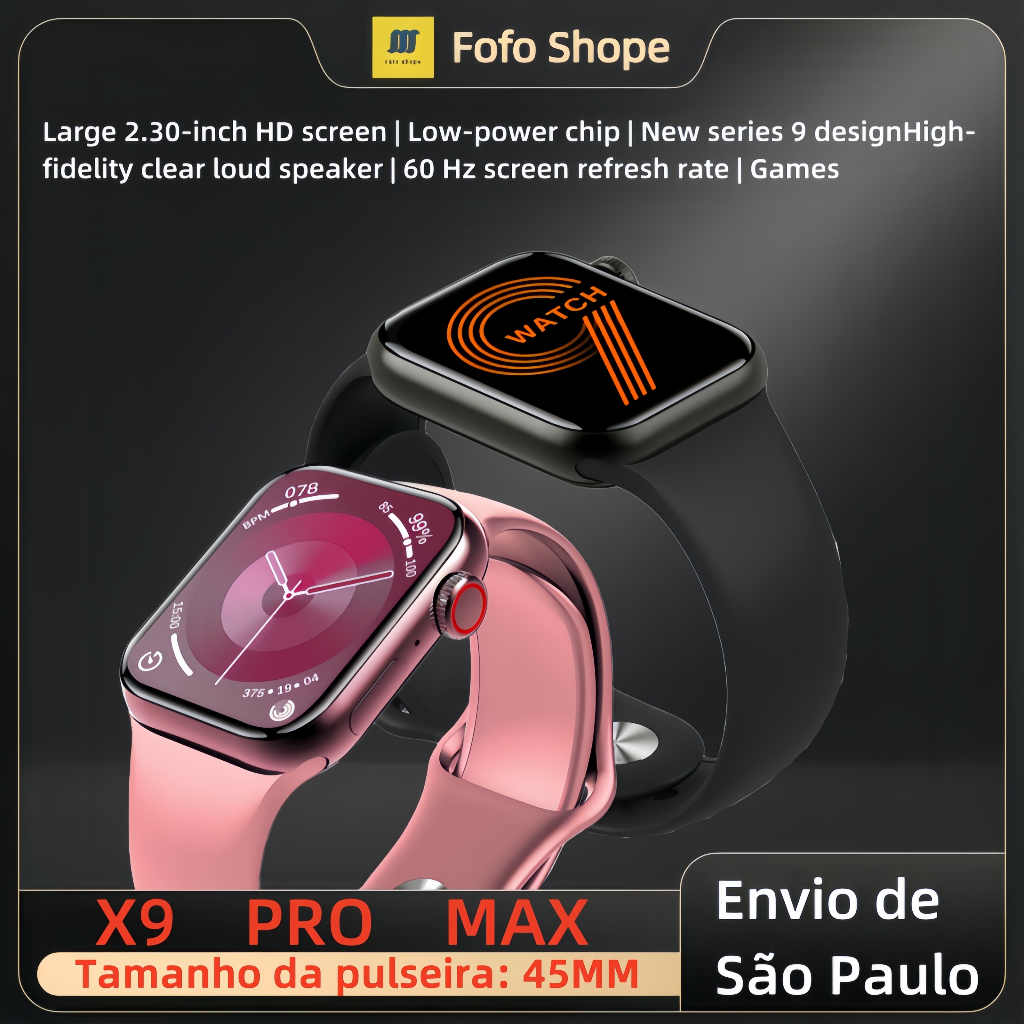 Smartwatch X9 Pro Max Série 9 Lançamento 2024 45mm Tela 2´30 Faz e Recebe Ligações IWO 13 14 Pro Max