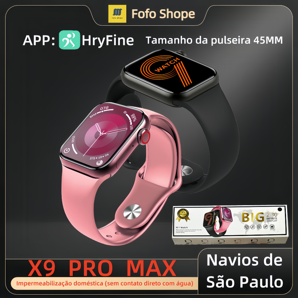 Smartwatch X9 Pro Max Série 9 Lançamento 2024 45mm Tela 2,30" Faz e ...
