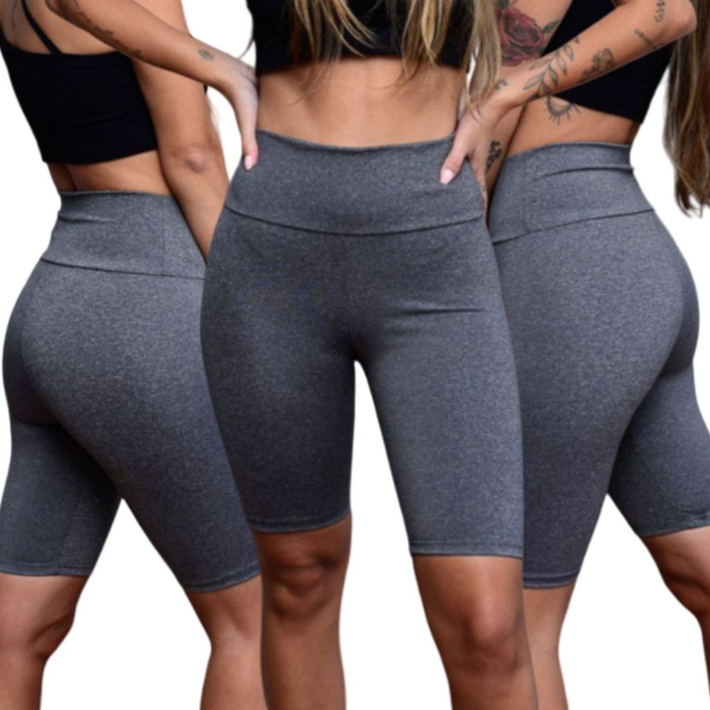 Kit Bermudas Legging Short Cintura Alta Feminina Fitness P ao G3 Pluz  Size Leg Longo