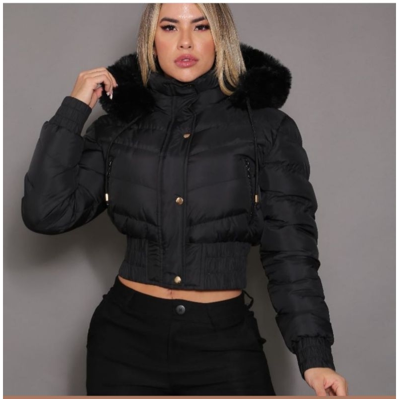 Blusa jaqueta feminina,Bobojaco, puff forrada, inverno promoção,com pelinhos,estilo cropped.