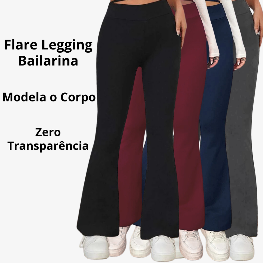 Calça Legging Branca Flare Bailarina Flanelada Cintura Alta Térmica Boca de  sino Feminina