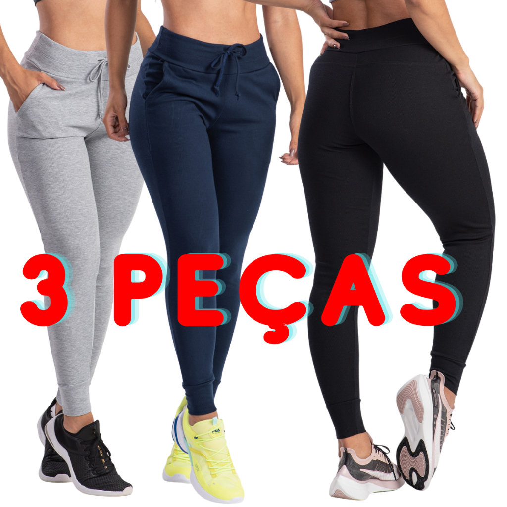 Calça Jogger Feminina Cintura Alta Ribana Canelada - Físico Fitness