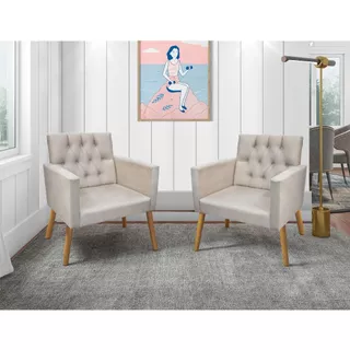 Kit 02 Poltronas Decorativas Luxo Capitone Para Sala e Recepção - Visan Estofados
