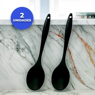 Kit Colher Redonda de Silicone 27cm Grande 2 Peças Preto