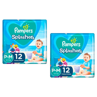 Ofertas de Fralda Descartável para Água Pampers Splashers Baby Shark M/G,  pacote com 11 unidades
