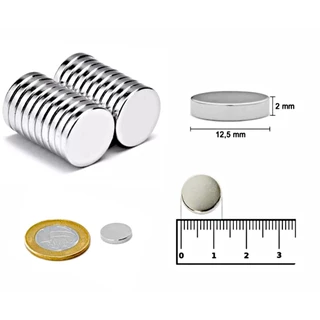 Ima De Neodímio Forte 12,5mm X 2mm 10 Peças Redondo Pastilha - IMÃ N35 12,5mm X 2mm Super Resistente - Imã Pastilha - PCT COM 10 UNIDADES - Imã Forte Disco