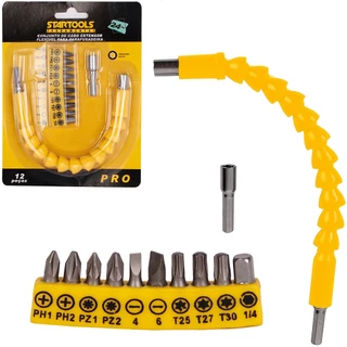 Extensão Eixo Prolongador 1/4 Ferramenta Braço Flexivel 25cm Cabo Extensor Adaptador Parafusadeira com 12 Peças