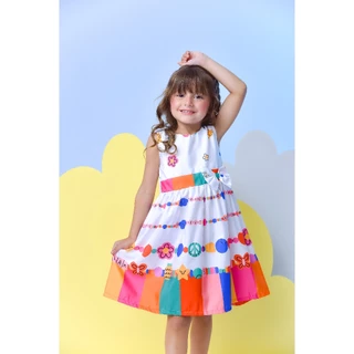 Vestido Infantil Menina Tema Colorido Divertido Feminino Estampado Casual