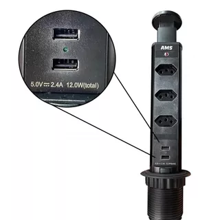 Torre De Tomada Retrátil 3 Tomadas + 2 Usb Multiplug Embutir Mesa Granito