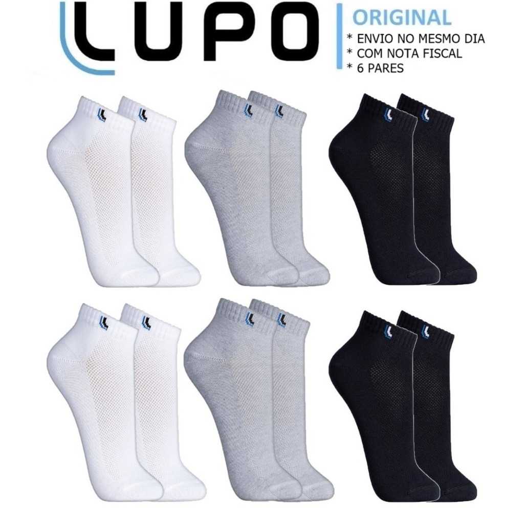 Kit 6 Pares Meias Lupo Soquete Cano Curto Baixo Algodão Meia Masculino Feminina Original