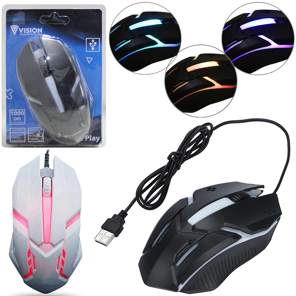 Mouse Óptico com Fio USB Vision Preto 1,25M | Shopee Brasil