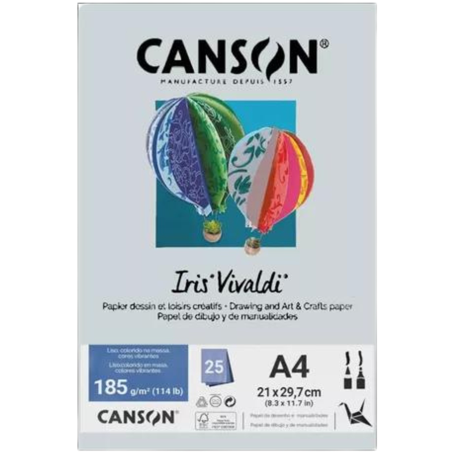 CANSON Iris Vivaldi - Paquet 25 feuilles de papier couleur A4 - 240g/m² - Assortiment de vert