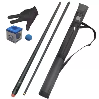 Taco de Sinuca Modelo Blackout Platinum Laqueado Duas Partes + Estojo Reforçado e Luva para Sinuca Bilhar