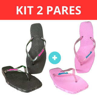 Kit 2 Pares Chinelo Feminino Do 34 Ao 40 Confortável Envio Imediato Mulher Casual Moda Praia Blogueira Promoção Chinela Feminina Femenino Decorado Pedraria Quadrada Quadrado Papete Rasteira Rasteirinha Branco Preto Rosa Verde 01 01 01 especial