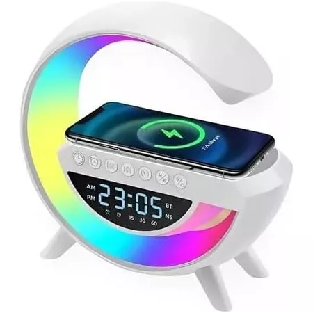 Luminária Rgb Caixa Som G Speaker Carregador Indução Relógio