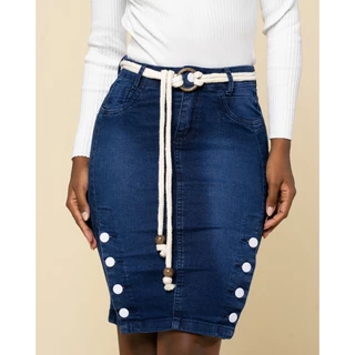 Saia Jeans Evangélica Barra Botões Bege 7 Pallas