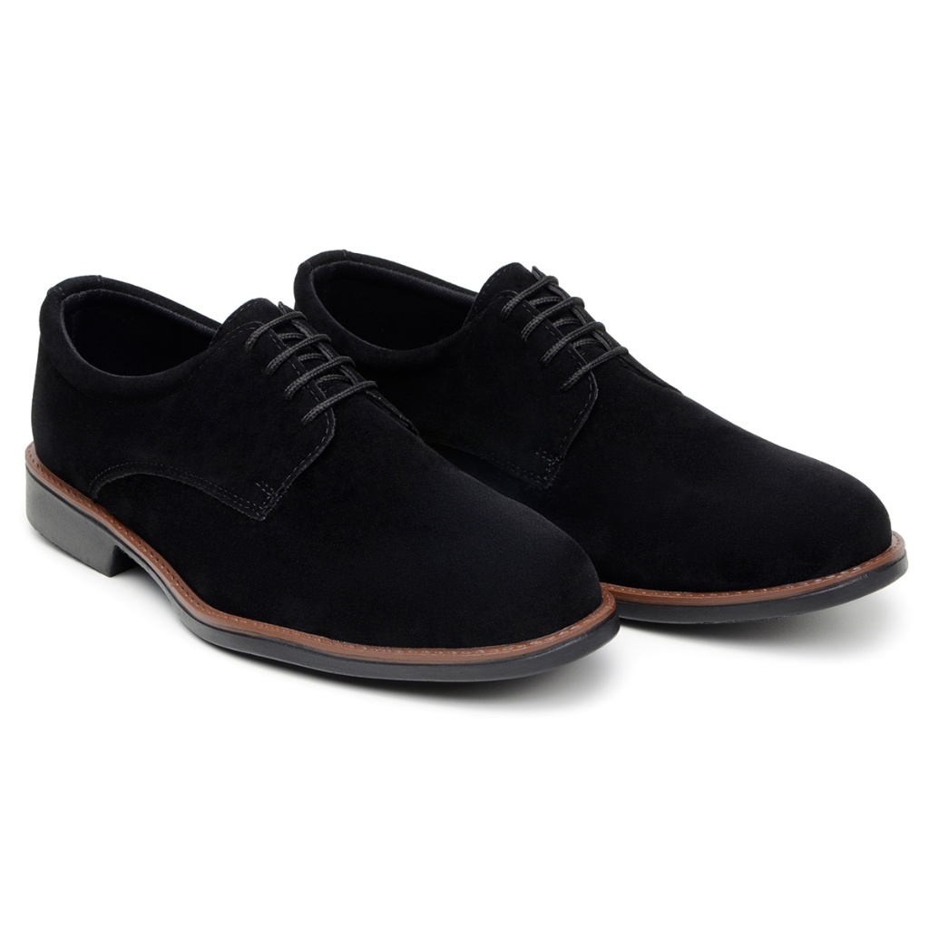 Sapato Masculino Oxford Social Preto Camurça e Cadarço Premium