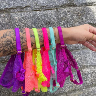 Kit 6 Calcinhas Sexy Tanga Sensual em Renda Com Regulagem Coração