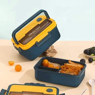 Marmita Lancheira Com Compartimentos E Kit Colheres 1000ml
