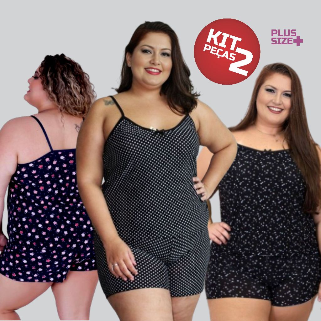 KIT 2 Baby Doll Plus Size com Alça Reguladora Short Doll Conjunto