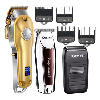 Kit 03 Maquinas Barbear Maquina De Corte Cabelo Acabamento + Shaver 110v/220v Recarregaveis