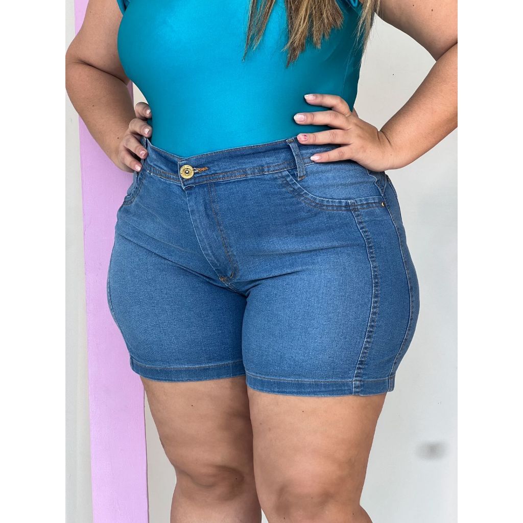 Short Jeans Plus Size Feminino Luxo Com Lycra Cintura Alta com Lycra EMPINA BUMBUM