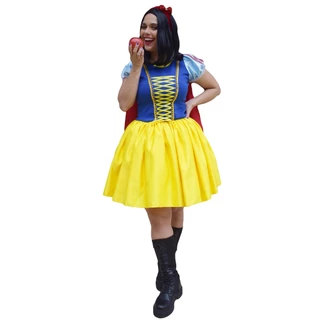 Fantasia Branca De Neve Curto Com Capa Adulto COSPLAY