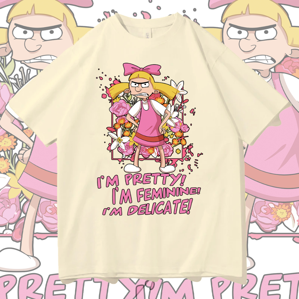 Camiseta T-shirt Feminina Helga Desenho Ei Arnold Eu Sou Linda Feminina E Delicada Frase Personagem