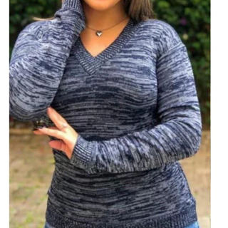 Blusa Frio Manga Longa Tricot gola V Blusinha Suéter Casaquinho Feminino